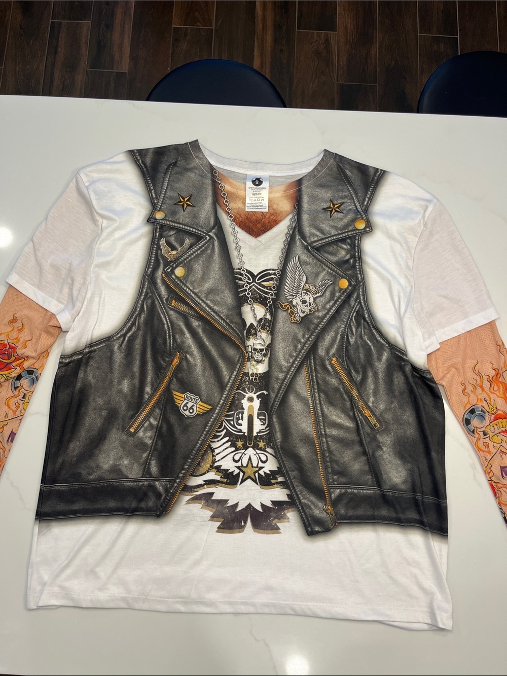Spirit Halloween -Graphic Faux Leather Vest Print Tee - White